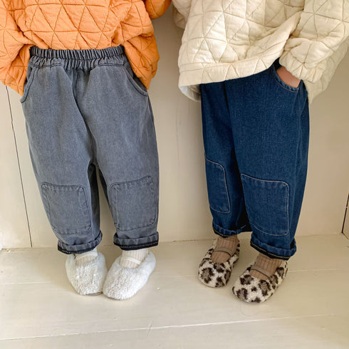 Children's Jeans One Pants with Cashmere Pants Baby Patch Pants